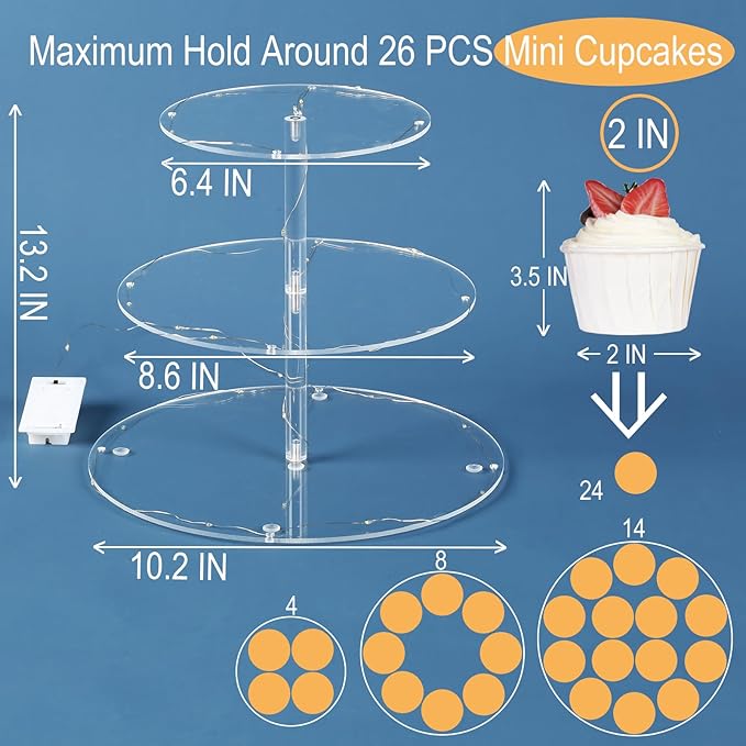 3 Tier Round Cupcake Stand Cupcake Holder, Acrylic Cupcake Tower - Image 2