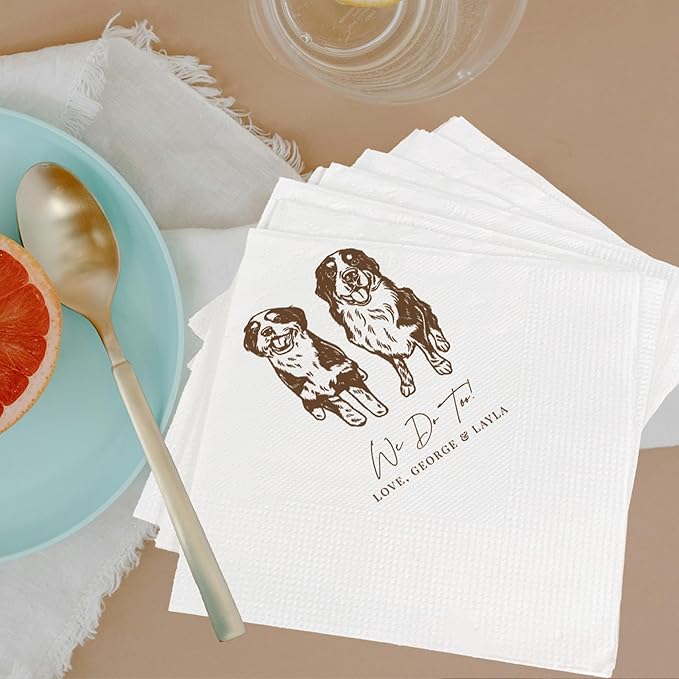 Luxury Personalized Pet Wedding Cocktail Napkins, Personalized Photo Napkins by Evamall