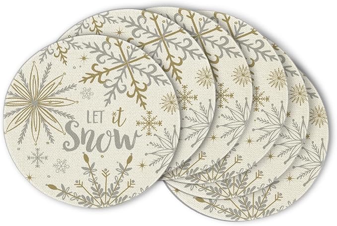 Artoid Mode Beige Snowflake Let It Snow Winter Placemats Set of 6, 14 Inch by ArtoidMode