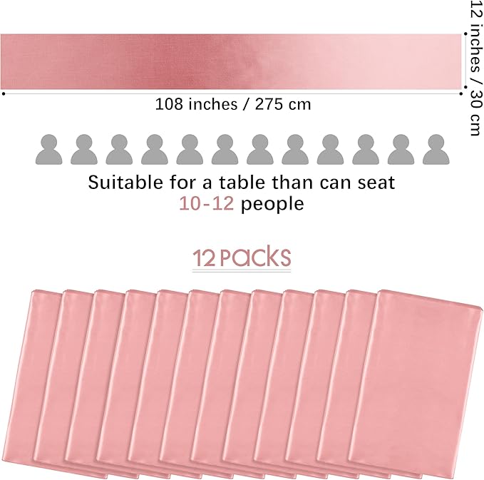 Aneco 12 Pack Satin Table Runner 12 x 108 Inch Rose Gold Long Wedding Satin - Image 2
