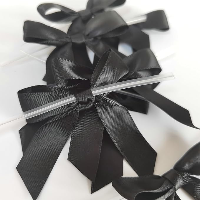 50pcs 2-1/2" Black Satin Ribbon Bows - Image 6