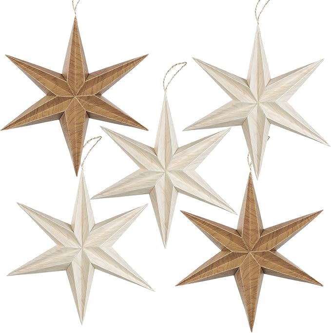 EASY JOY 5 Pcs Wood Grain Paper Star Lanterns 6-Pointed 12 Inch Christmas by EasyJoy