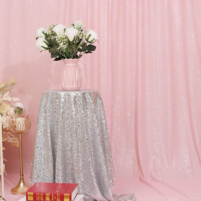Eternal Beauty Pink Sequin Backdrop, 6x8 Ft Glitter Background Curtains - Image 4