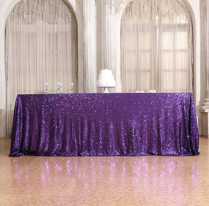 SquarePie Sequin Tablecloth 90 x 132 Inch Purple Sparkly Table Linen - Image 8