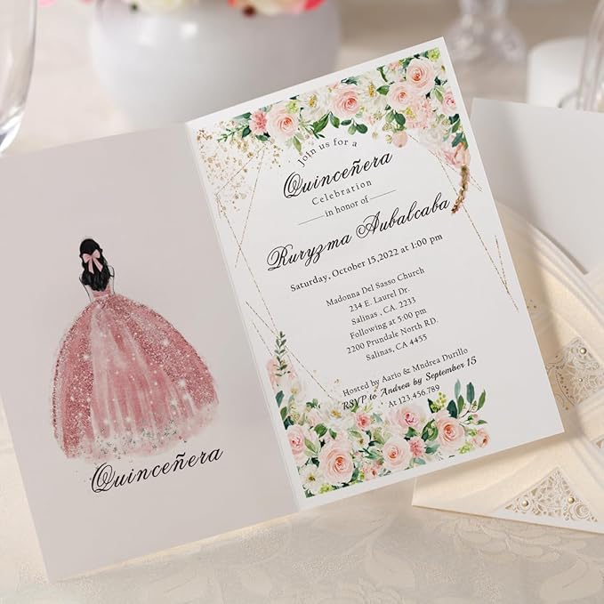 Hosmsua 50PCS Customized Ivory Wedding Invitations Kit 5.12x7.2 Inch Laser Cut - Image 7