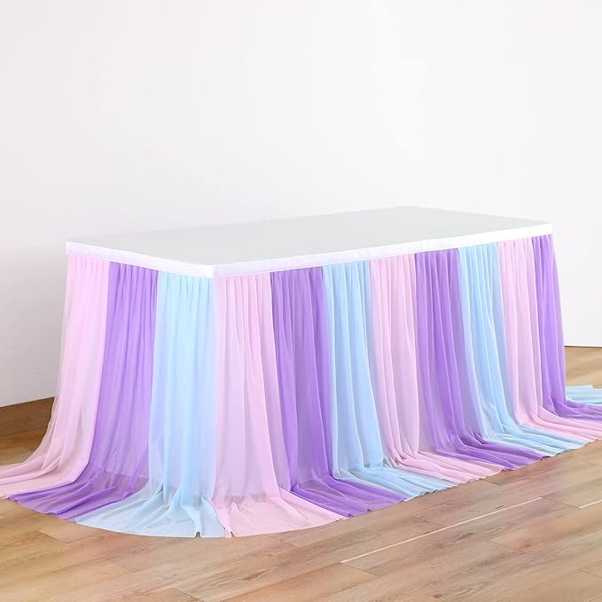 6ft Pink Blue Purple Tulle Table Skirts - Image 3