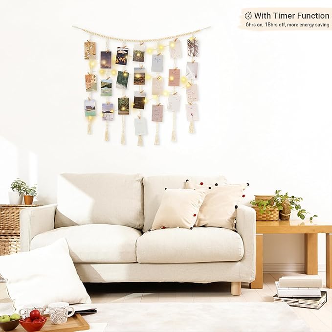 Mkono Macrame Hanging Photo Display Wall Decor - Image 2