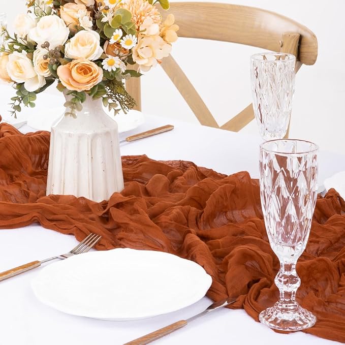 MLMW 3 Pack Fall Thanksgiving Table Runner Cheesecloth Autumn Harvest Rust - Image 4