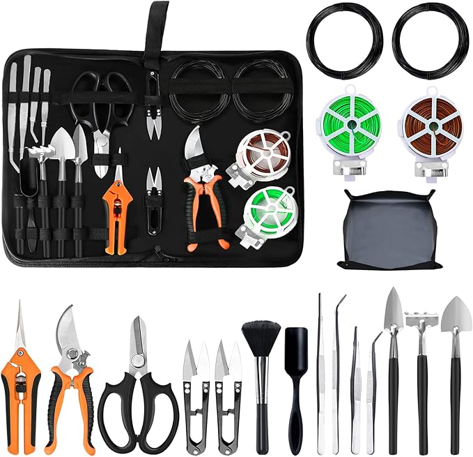 Bonsai Tools Set, Include 262 Feet Bonsai Wire, 29.5"x29.5" Plant Repotting Mat by Taschyas
