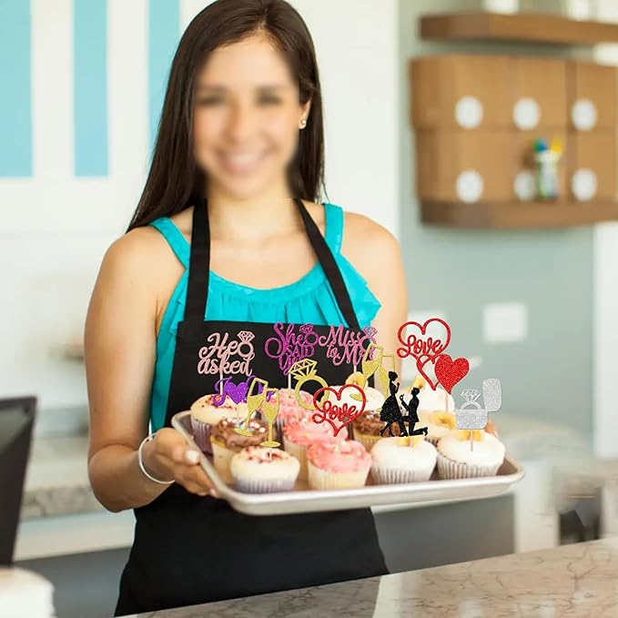 30 PCS Bride to Be Cupcake Toppers Glitter Miss to Mrs I Do Love Heart Ring - Image 7