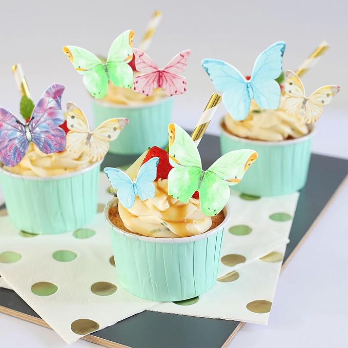 Ephlyn 40Pcs Edible Butterfly Cupcake Toppers 3D Butterfly Cake Picks Mixed - Image 7