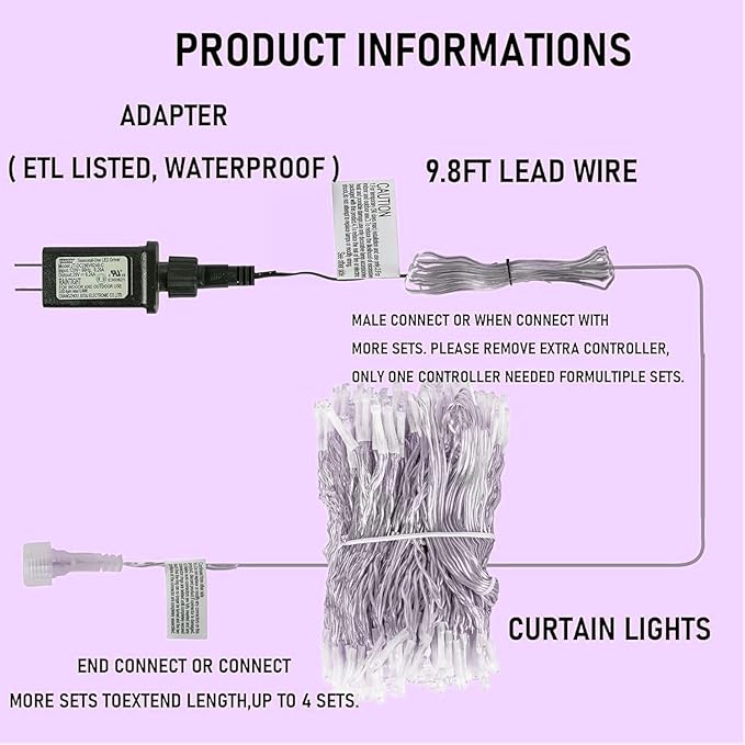 Dazzle Bright 300 LED Curtain String Lights, Halloween Fairy Lights - Image 5