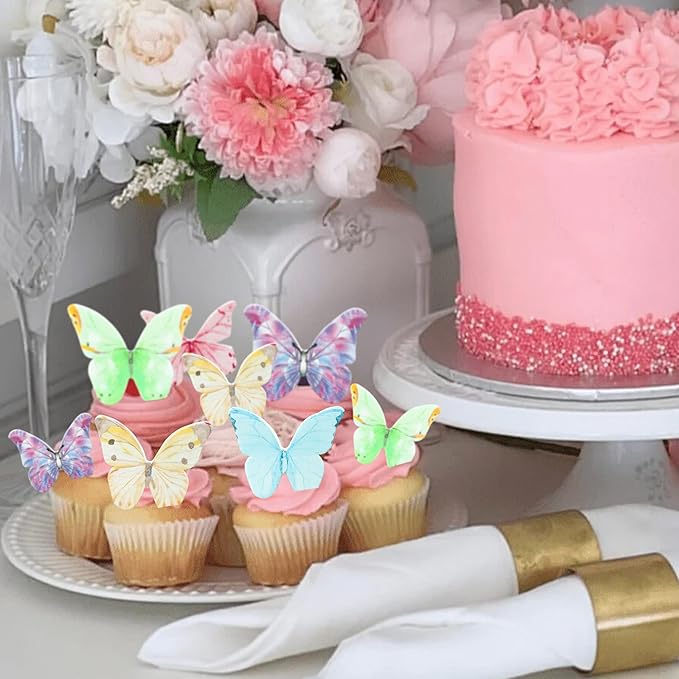 Ephlyn 40Pcs Edible Butterfly Cupcake Toppers 3D Butterfly Cake Picks Mixed - Image 4
