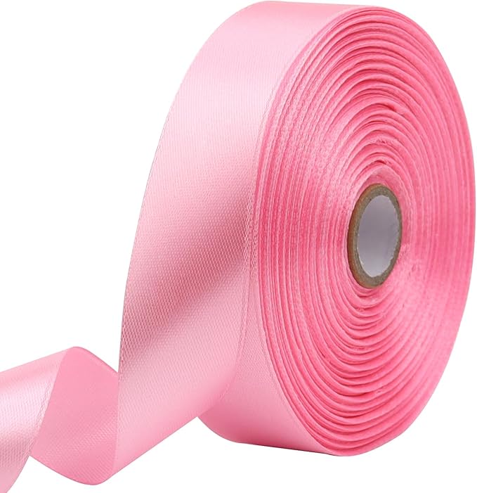 Pink Solid Satin Ribbon 1 Inch 50 Yards Solid Polyester Fabric Ribbon by Riunbb