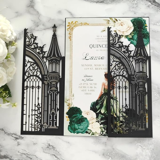 20PCS Laser Cut Wedding Invitations, Wedding Invitation Card Pocket, Quince - Image 2