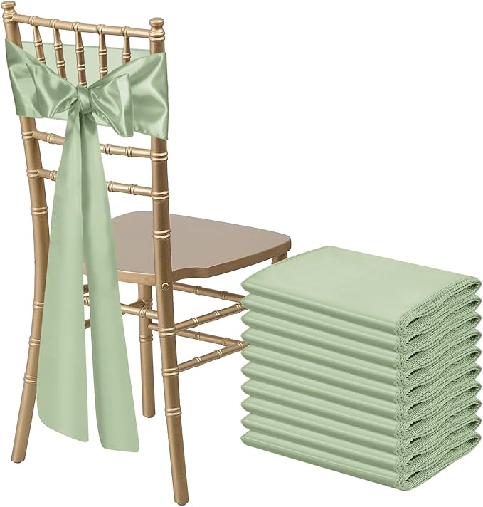 10 PCS Sage Green Satin Chair Sashes Bows Universal Chair Ribbon Ties Back Sash by LooksForwardtoSeeingYou