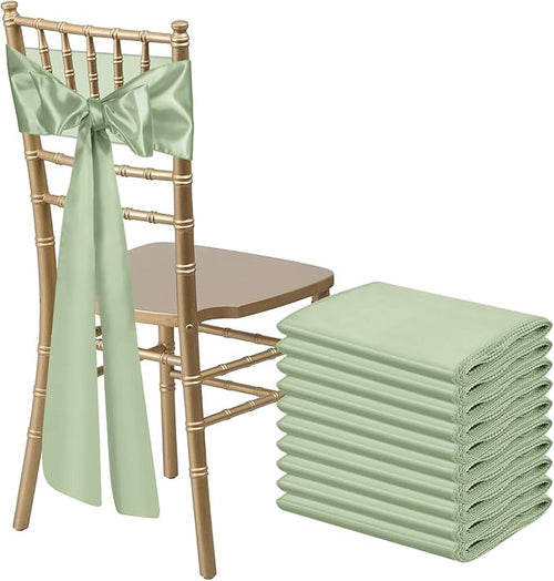 10 PCS Sage Green Satin Chair Sashes Bows Universal Chair Ribbon Ties Back Sash by LooksForwardtoSeeingYou