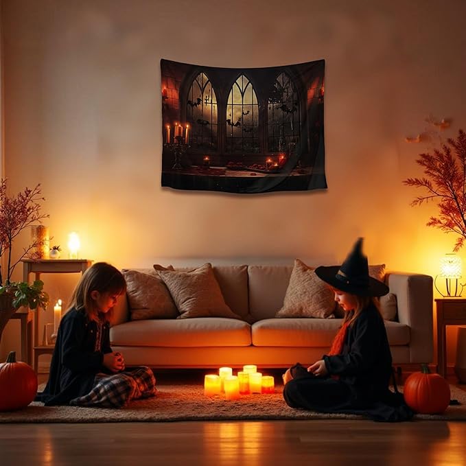 QGHOT Halloween Tapestry Wall Hanging Horror Castle Window Tapestry Gothic by QGHOT