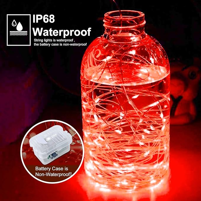 pozzolanas 100 Pack Red Battery Operated String Lights - 7ft Waterproof Fairy - Image 2