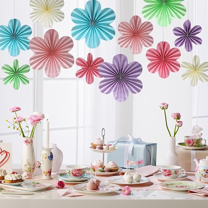 BestoFun 12 PCS Paper Flowers Fans Pastel Party Decorations Paper Flowers - Image 6