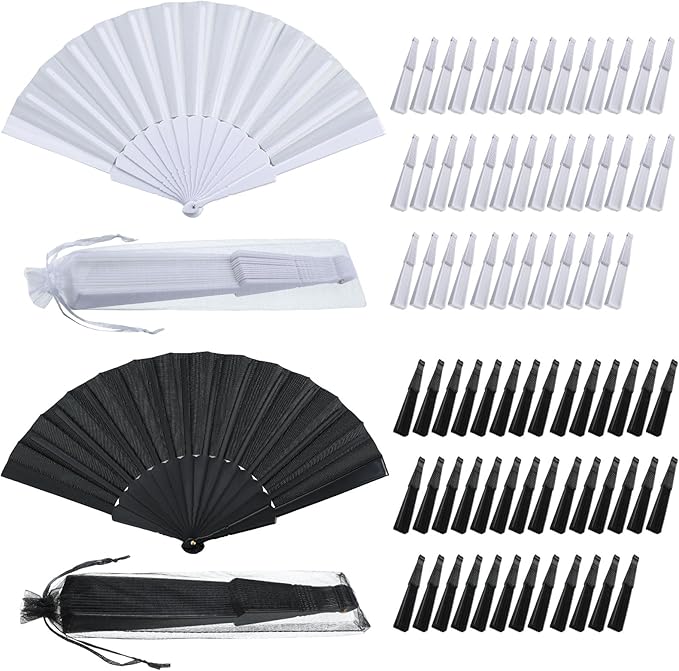 Wenqik 80 Pcs Wedding Folding Hand Fans Bulk Silk Fabric Chinese Handheld by Wenqik