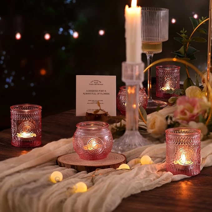 DARJEN 24Pcs Pink Votive Candle Holders- Glass Candle Holders Bulk - Image 3