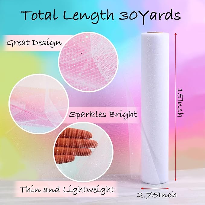 Sparkling Tulle Rolls, 15” by 30 Yards Glitter Tulle Spool Ribbon Fabric - Image 2