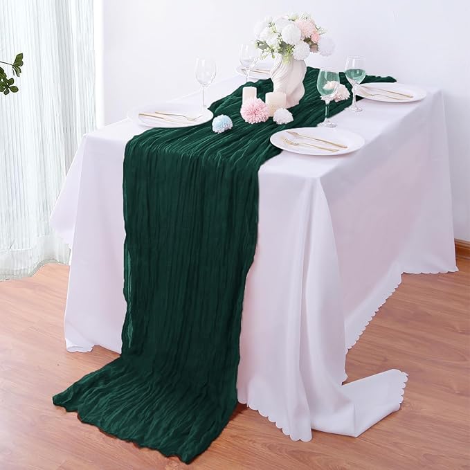 Emerald Green Cheesecloth Table Runner - 10FT x 35Inch Boho Gauze - 16PCS - - Image 6