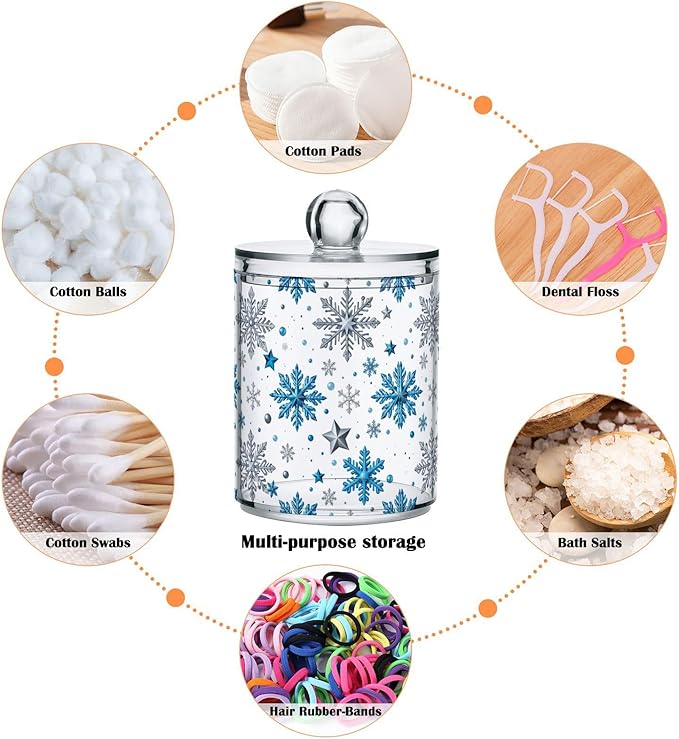 Gredecor Christmas Winter Qtip Holder Dispenser 4 Pack Silver Blue Glitter - Image 3