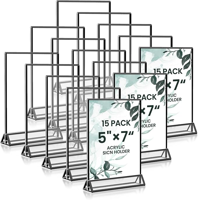 15 Pack Acrylic Sign Holder 5x7, Wedding Black Frame Table Number Holders by Unknown