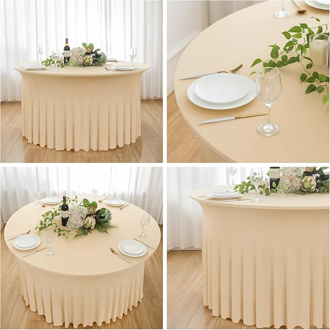 6 Pack Champagne Round Spandex Tablecloth 60 Inch, Wrinkle Free Stretch 120 - Image 7