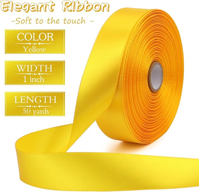 Yellow Solid Satin Ribbon 1 Inch 50 Yards Solid Polyester Fabric Ribbon - Image 2