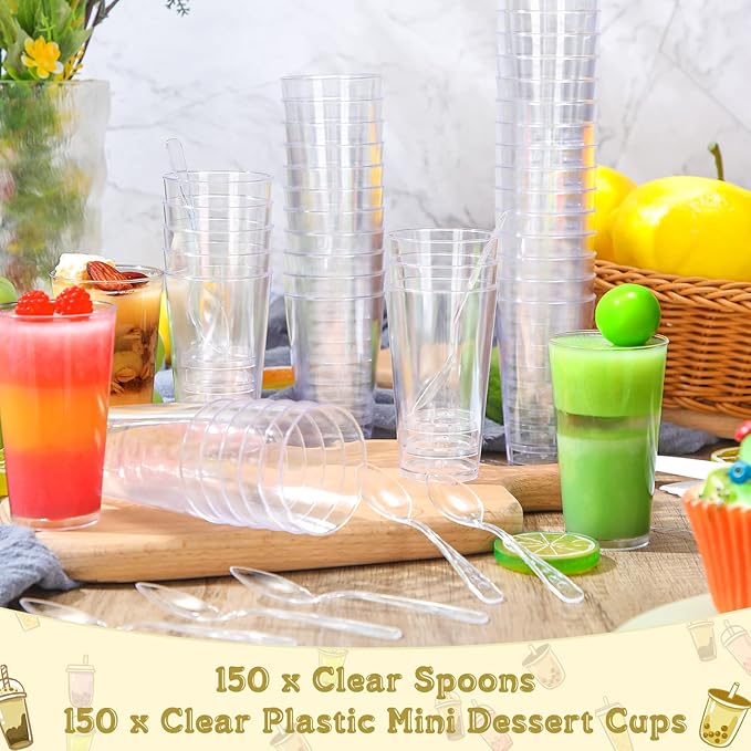 CHENGU 3 Oz Dessert Cups with Spoons Mini Shooter Cups Small Round Tableware - Image 4