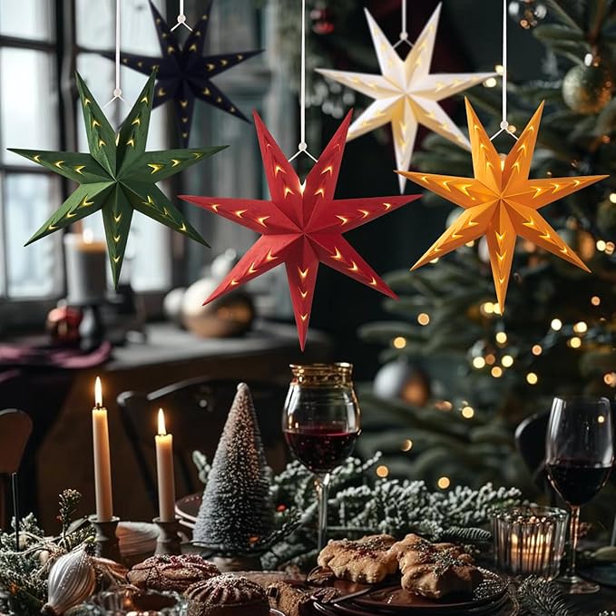 EASY JOY 5-Piece 7-Pointed Paper Star Decoration - Image 4