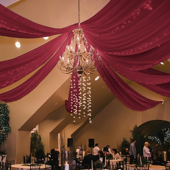6 Panels Burgundy Wedding Ceiling Drapes 5ftx20ft Ceiling Drapes Chiffon Fabric - Image 6