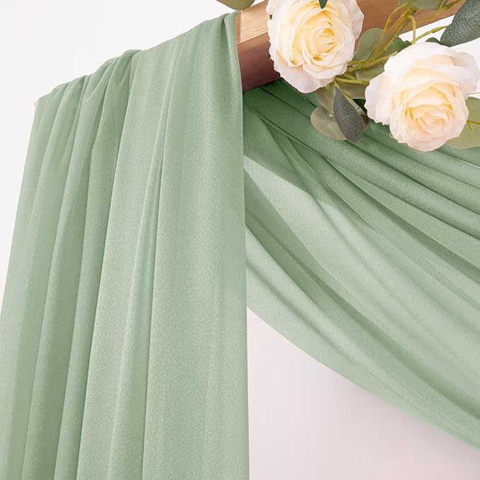 MLMC Sage Green Wedding Arch Draping Fabric 2 Panels 29" x 20 FT Extra Long - Image 2