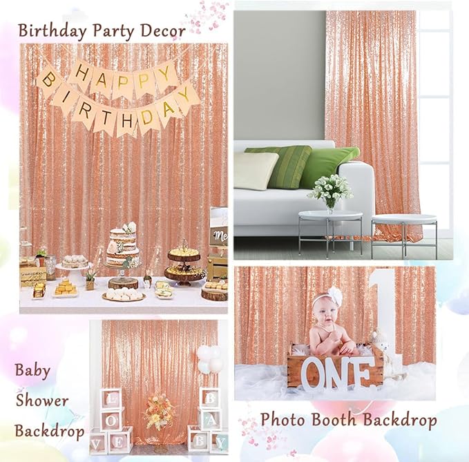 ShinyBeauty Sequin Curtains 2 Panels 4x10ft Rose Gold Backdrop Curtain Sequin - Image 6
