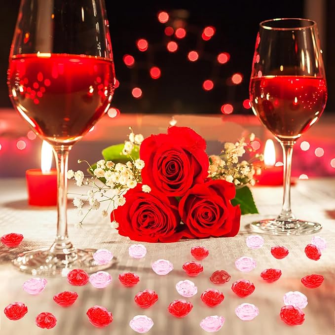 Fangoo 210PCS Red Pink Acrylic Rose Ornaments Mini Acrylic Rose Gems - Image 6