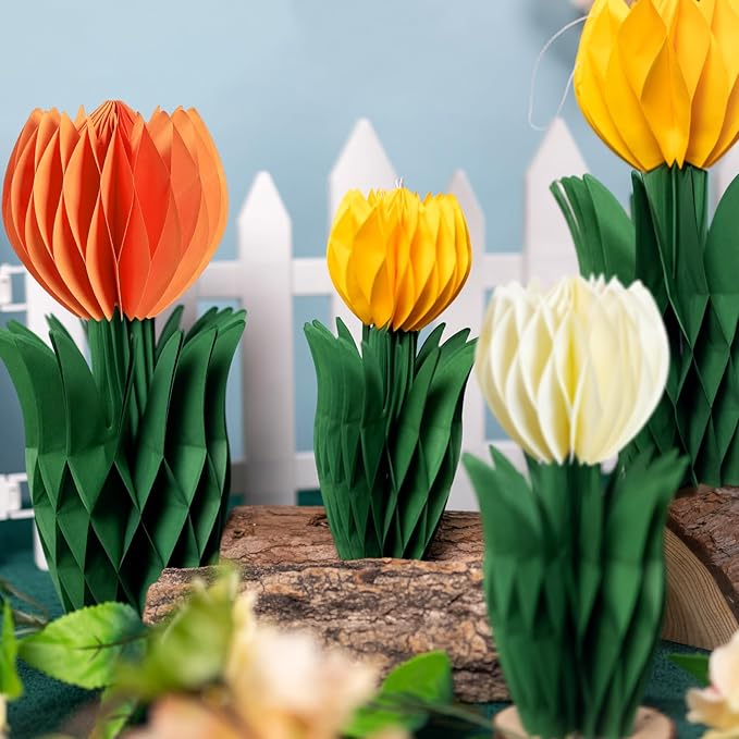 SUNBEAUTY 8 PCS Flower Honeycomb Decoration Tulip Honeycomb Decoration Mother's - Image 7