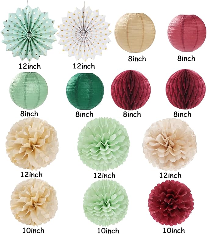 Sage-Olive Green Burgundy Champagne-Gold Party-Decorations - Image 2