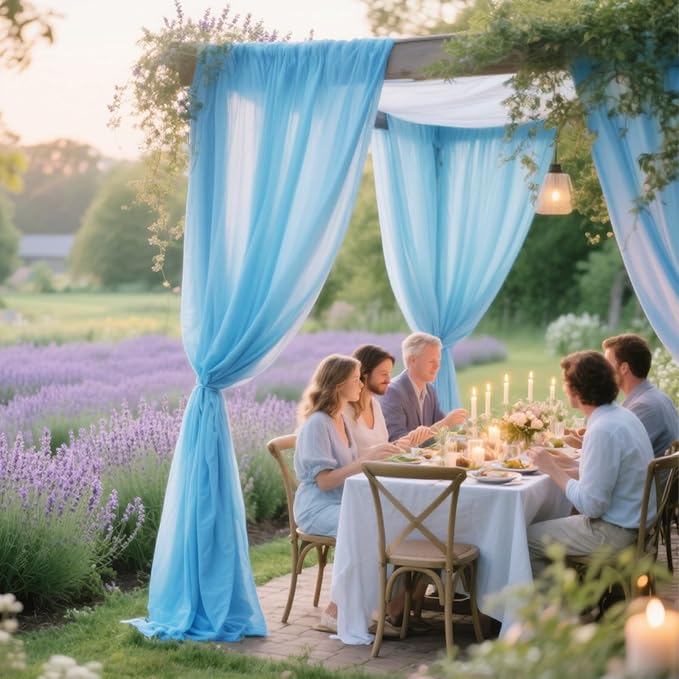 VOK Blue Wedding Arch Draping Fabric Chiffon Fabric, 29in x 18Ft 2 Panels Sheer - Image 3