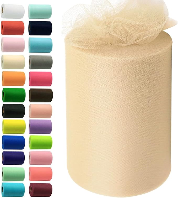 Beige Tulle Fabric Rolls 6 Inch by 100 Yards Fabric Spool Tulle Ribbon by IONTACH