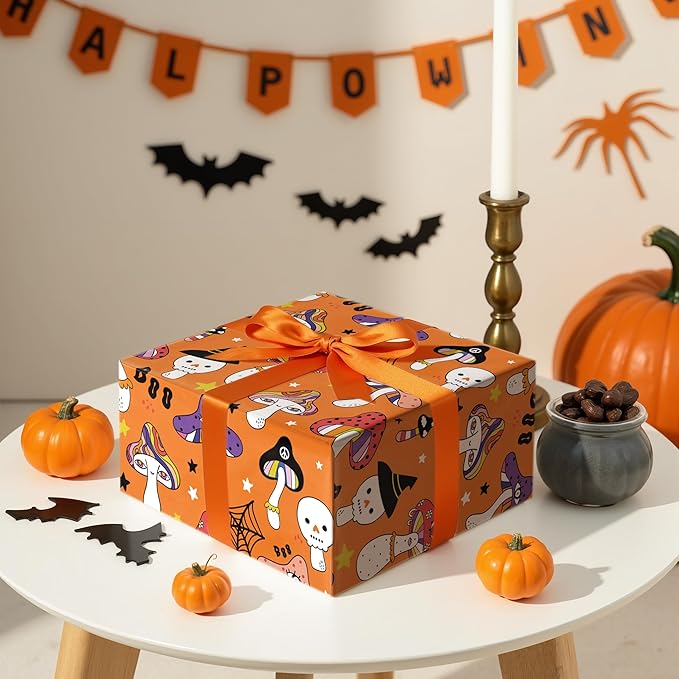 LeZakaa Halloween Creepy Mushroom Wrapping Paper Roll, Mushrooms Design - Image 2