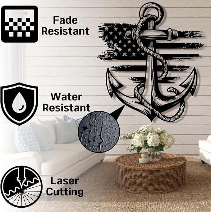 lunwall Metal Anchor Wall Decor, Anchor Metal Sign, Metal Anchor Decor - Image 7