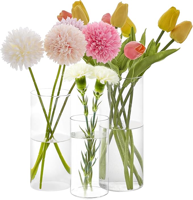 3 PCS Modern Glass Cylinder Vases Set – Elegant Bud Vases, Floating Candle by Unknown