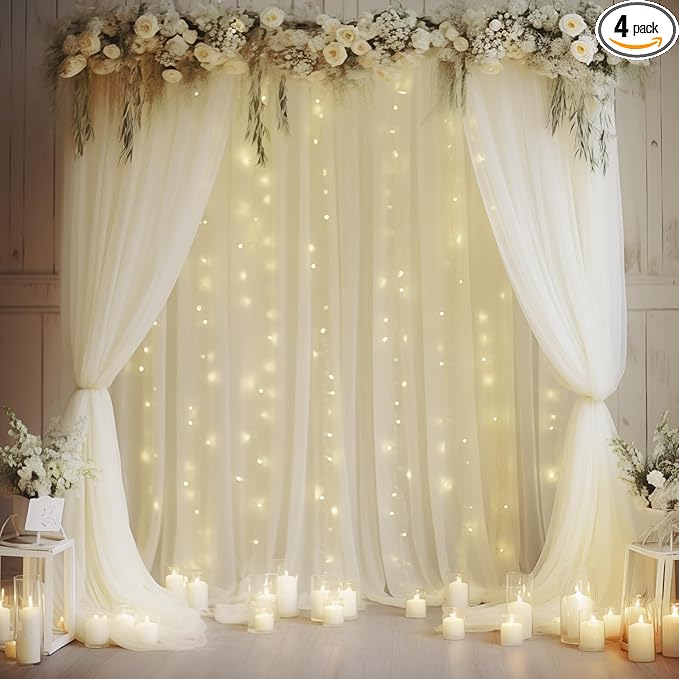 20×10ft Cream White Tulle Backdrop Curtain by WishCare