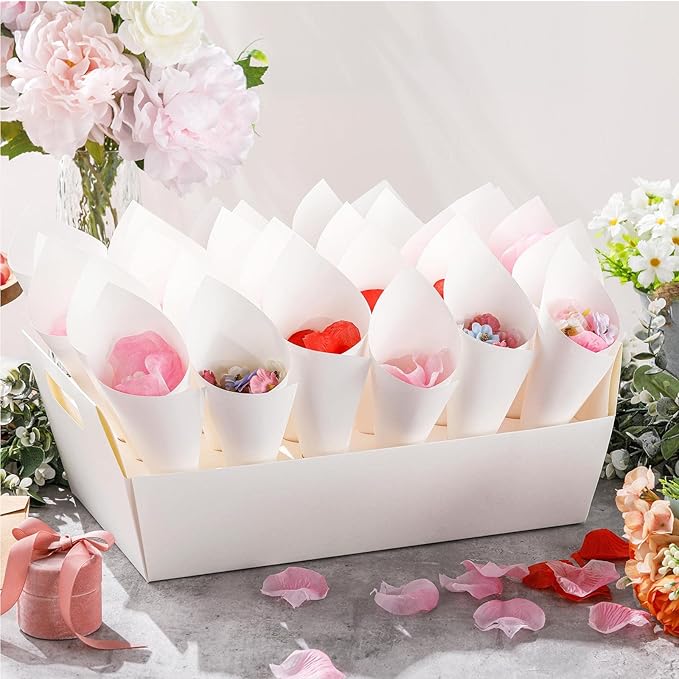 6 Set Wedding Confetti Cone Holder Box Each Includes 30 Pieces of Cone Papers - Image 6