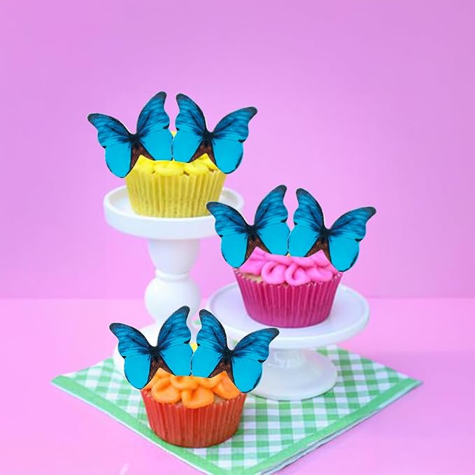 Ephlyn 48Pcs Edible Butterfly Cupcake Toppers 3D Cute Butterfly Cake Picks - Image 4