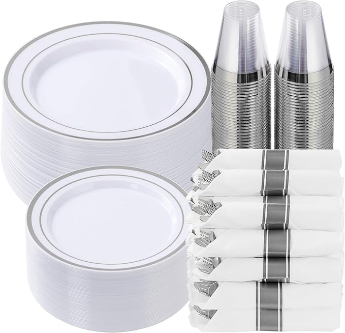 Goodluck 350 Piece Silver Plastic Dinnerware Set by GoodLuck