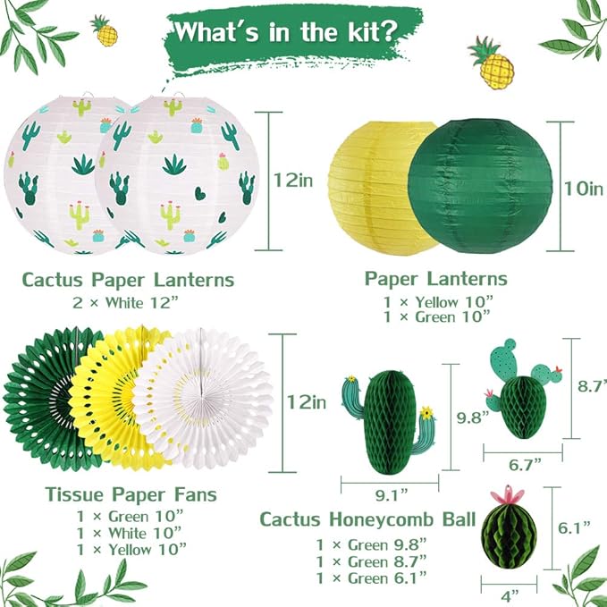 Cactus Party Decorations, Hawaiian Party Supplies Tropical Hanging Paper - Image 2